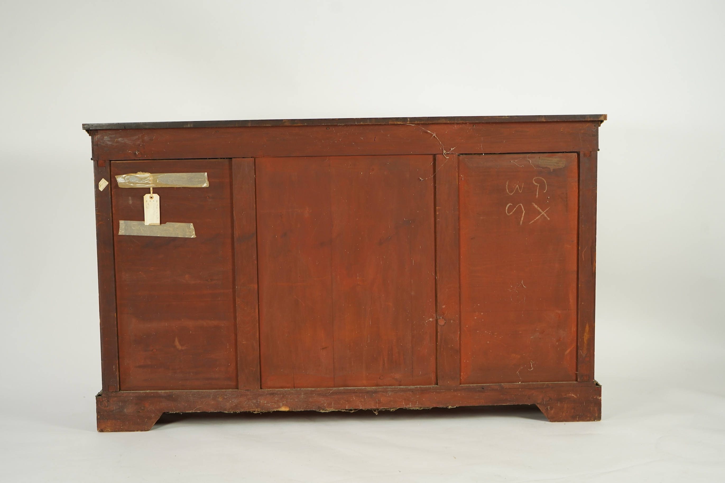 A Victorian tulip banded and gilt metal mounted walnut breakfront side cabinet